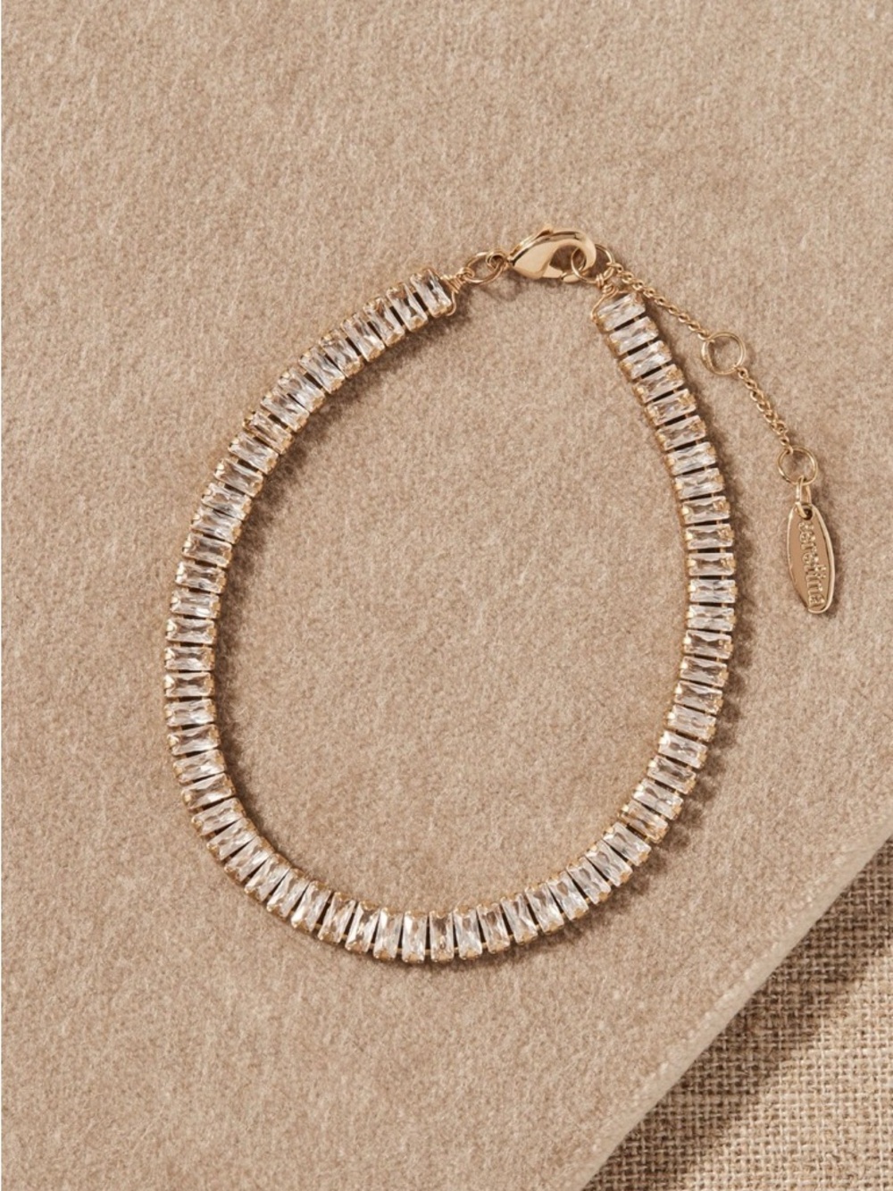 Anthropologie Gold and Clear Baguette Crystal Bracelet NWOT